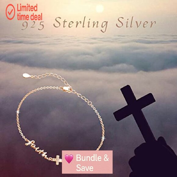 Sterling Silver Adjustable Anklet with Faith Cross & Angel Wing Pendant - Picture 6 of 8